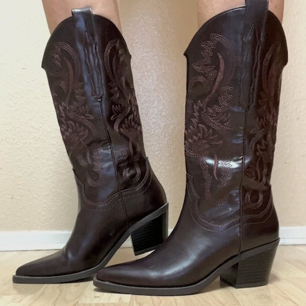 Sun + Stone Bernarrd Western Embroidered Boots Brown Size 6M - New w/out box